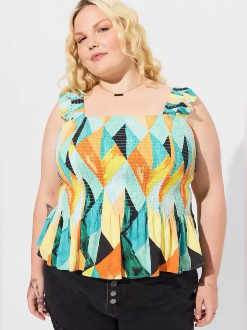 Torrid Peplum Washable Crinkle Gauze Smocked Tank Top Women’s Size 00 M/L